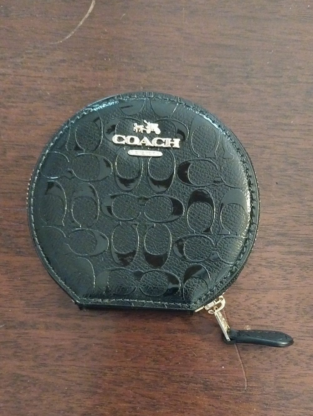 Coach Black Embossed Round Zip Coin Pouch